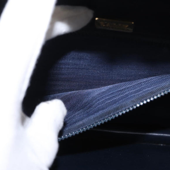 BALLY Hand Bag Leather 2way Navy Gold Auth 153371