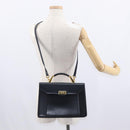 BALLY Hand Bag Leather 2way Navy Gold Auth 153371-25