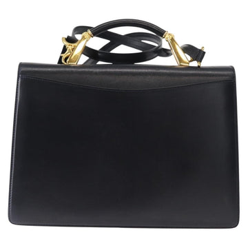 BALLY Hand Bag Leather 2way Navy Gold Auth 153371 - 0