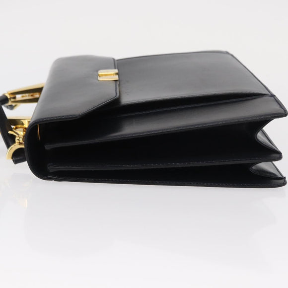 BALLY Hand Bag Leather 2way Navy Gold Auth 153371