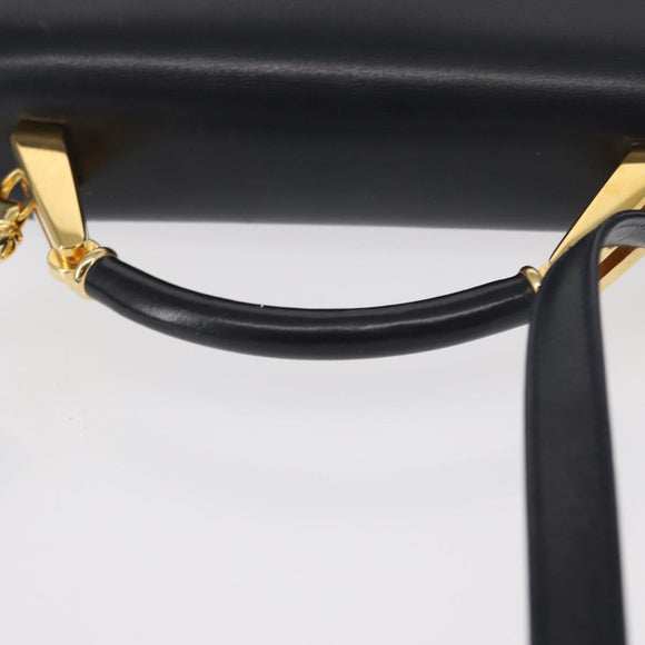 BALLY Hand Bag Leather 2way Navy Gold Auth 153371