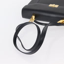 BALLY Hand Bag Leather 2way Navy Gold Auth 153371-8