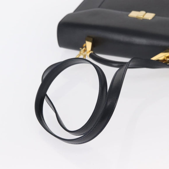 BALLY Hand Bag Leather 2way Navy Gold Auth 153371