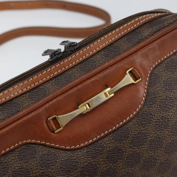 CELINE Macadam Canvas Shoulder Bag PVC Leather Brown Gold Auth 153388