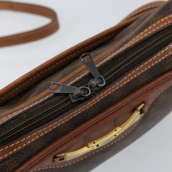 CELINE Macadam Canvas Shoulder Bag PVC Leather Brown Gold Auth 153388