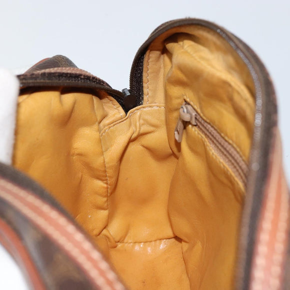 CELINE Macadam Canvas Shoulder Bag PVC Leather Brown Gold Auth 153388