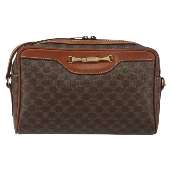 CELINE Macadam Canvas Shoulder Bag PVC Leather Brown Gold Auth 153388