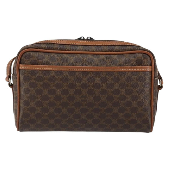 CELINE Macadam Canvas Shoulder Bag PVC Leather Brown Gold Auth 153388