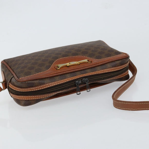 CELINE Macadam Canvas Shoulder Bag PVC Leather Brown Gold Auth 153388