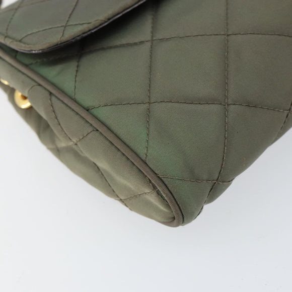 PRADA Chain Shoulder Bag Nylon Khaki Gold Auth 153389