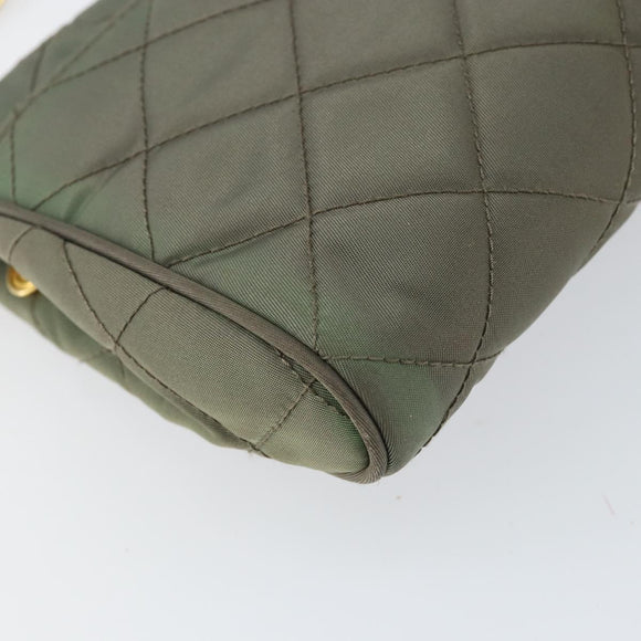 PRADA Chain Shoulder Bag Nylon Khaki Gold Auth 153389