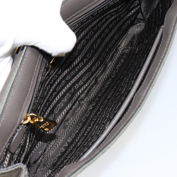 PRADA Chain Shoulder Bag Nylon Khaki Gold Auth 153389