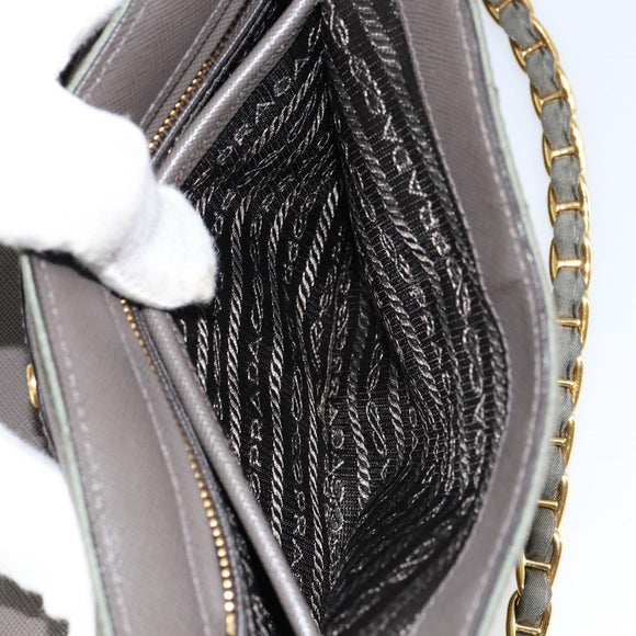 PRADA Chain Shoulder Bag Nylon Khaki Gold Auth 153389