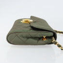 PRADA Chain Shoulder Bag Nylon Khaki Gold Auth 153389-3