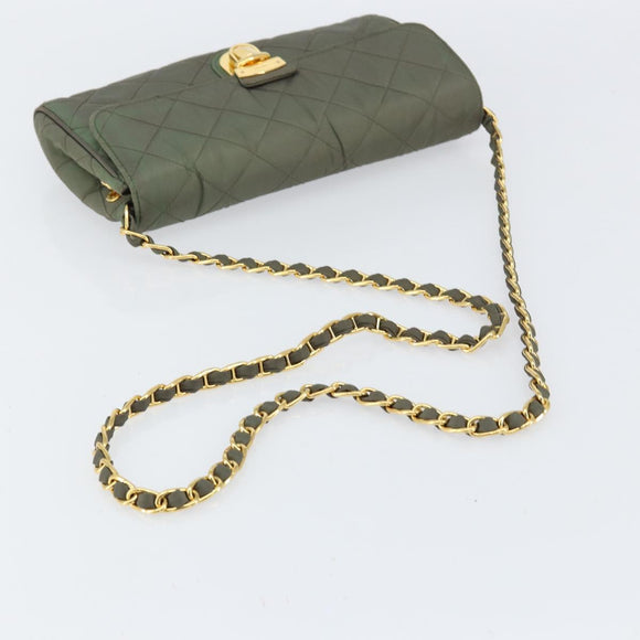 PRADA Chain Shoulder Bag Nylon Khaki Gold Auth 153389