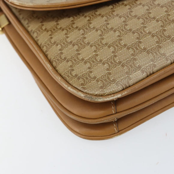 CELINE Macadam Canvas Shoulder Bag PVC Leather Beige Gold Auth 153390