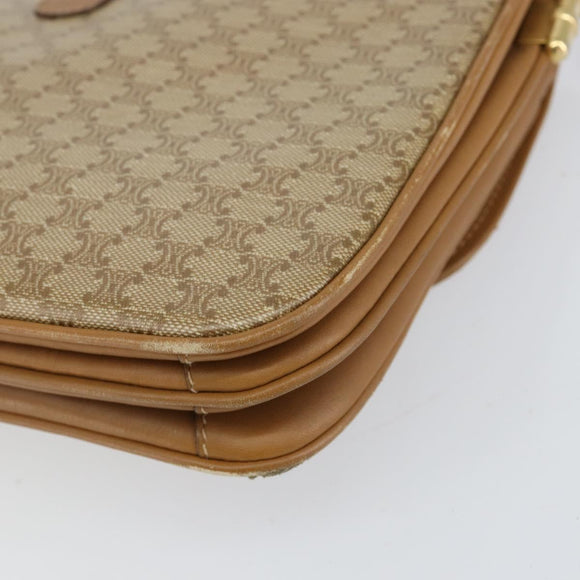 CELINE Macadam Canvas Shoulder Bag PVC Leather Beige Gold Auth 153390