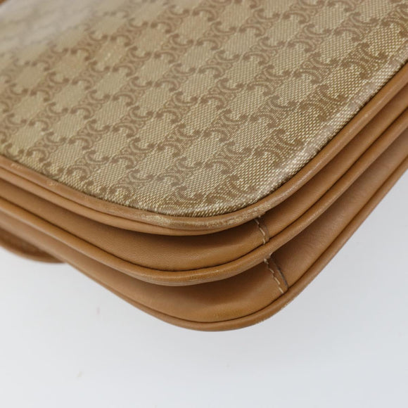 CELINE Macadam Canvas Shoulder Bag PVC Leather Beige Gold Auth 153390