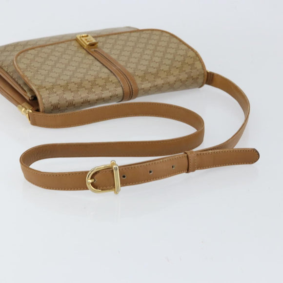 CELINE Macadam Canvas Shoulder Bag PVC Leather Beige Gold Auth 153390