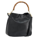 GUCCI Bamboo Shoulder Bag Leather 2way Black Gold 001 2123 1638 Auth 153394-1