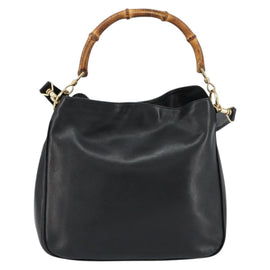 GUCCI Bamboo Shoulder Bag Leather 2way Black Gold 001 2123 1638 Auth 153394 - 0