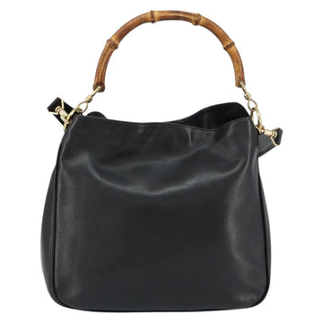 GUCCI Bamboo Shoulder Bag Leather 2way Black Gold 001 2123 1638 Auth 153394 - 0