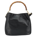 GUCCI Bamboo Shoulder Bag Leather 2way Black Gold 001 2123 1638 Auth 153394-3