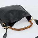 GUCCI Bamboo Shoulder Bag Leather 2way Black Gold 001 2123 1638 Auth 153394-6