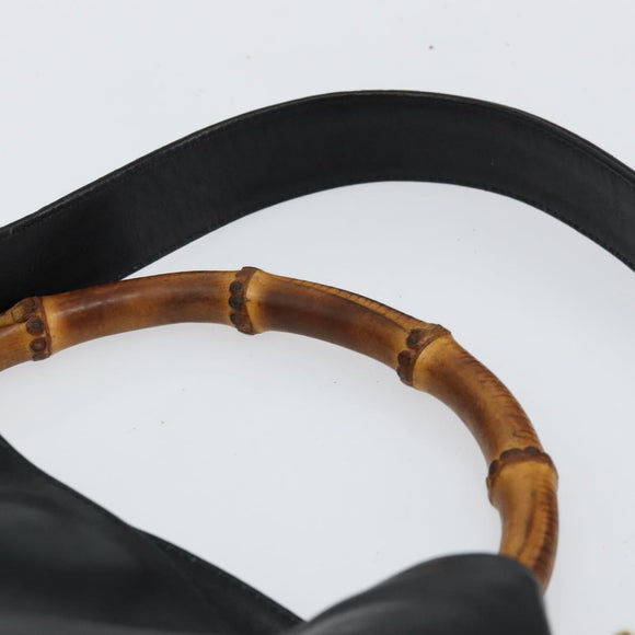 GUCCI Bamboo Shoulder Bag Leather 2way Black Gold 001 2123 1638 Auth 153394