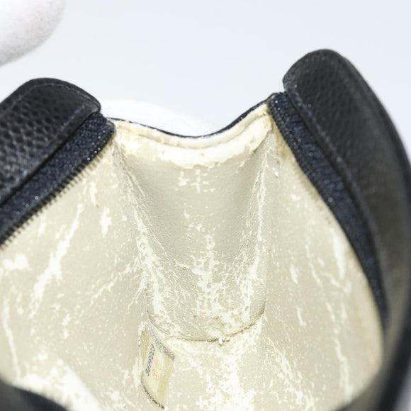 CHANEL COCO Mark Pouch Caviar Skin Black Gold CC Auth 153420