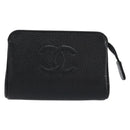 CHANEL COCO Mark Pouch Caviar Skin Black Gold CC Auth 153420-13