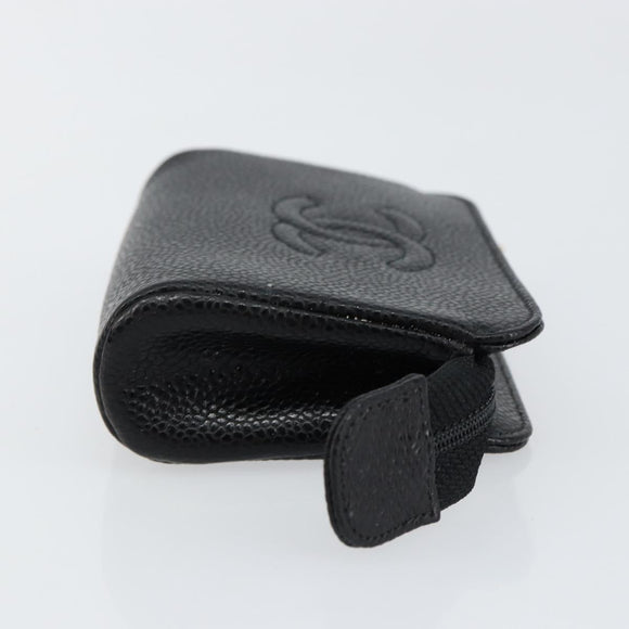 CHANEL COCO Mark Pouch Caviar Skin Black Gold CC Auth 153420