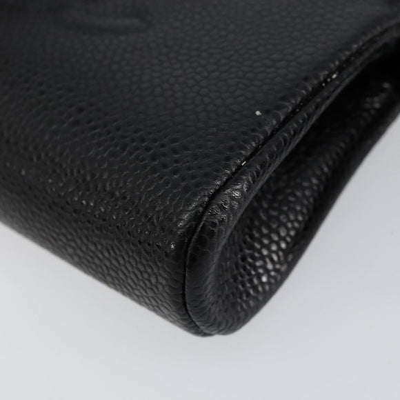 CHANEL COCO Mark Pouch Caviar Skin Black Gold CC Auth 153420