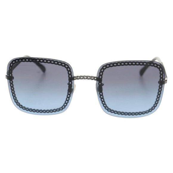 CHANEL COCO Mark Sunglasses metal Silver tone 4244 CC Auth 153421M