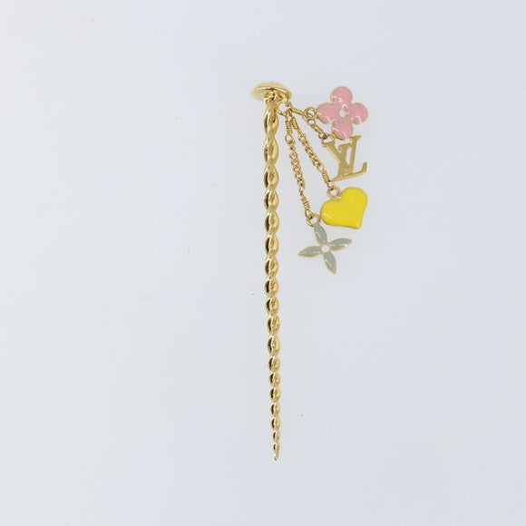 LOUIS VUITTON Sweet Monogram Pick Cheveux Hair Pin metal Gold M65847 Auth 153424