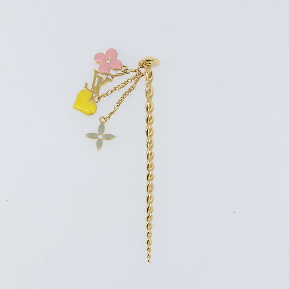 LOUIS VUITTON Sweet Monogram Pick Cheveux Hair Pin metal Gold M65847 Auth 153424