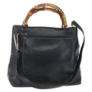 GUCCI Bamboo Hand Bag Leather 2way Black Gold 002 2058 0508 0 Auth 153437-1