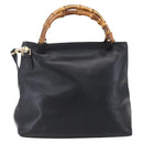 GUCCI Bamboo Hand Bag Leather 2way Black Gold 002 2058 0508 0 Auth 153437-3