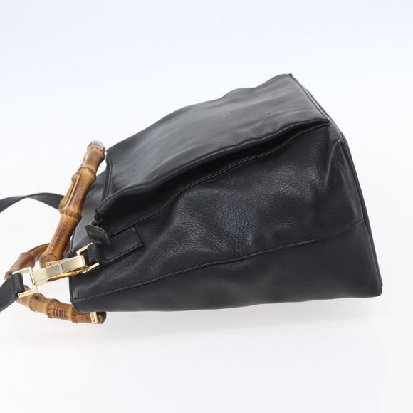 GUCCI Bamboo Hand Bag Leather 2way Black Gold 002 2058 0508 0 Auth 153437