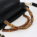 GUCCI Bamboo Hand Bag Leather 2way Black Gold 002 2058 0508 0 Auth 153437-7