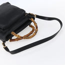 GUCCI Bamboo Hand Bag Leather 2way Black Gold 002 2058 0508 0 Auth 153437-9