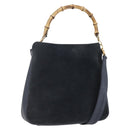 GUCCI Bamboo Hand Bag Suede 2way Navy Gold Auth 153438-1