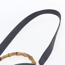 GUCCI Bamboo Hand Bag Suede 2way Navy Gold Auth 153438-10