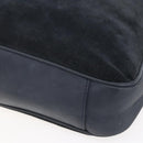 GUCCI Bamboo Hand Bag Suede 2way Navy Gold Auth 153438-12