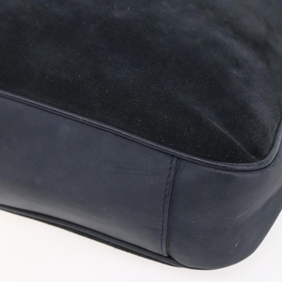 GUCCI Bamboo Hand Bag Suede 2way Navy Gold Auth 153438