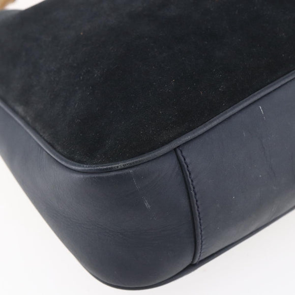 GUCCI Bamboo Hand Bag Suede 2way Navy Gold Auth 153438