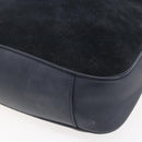 GUCCI Bamboo Hand Bag Suede 2way Navy Gold Auth 153438-14