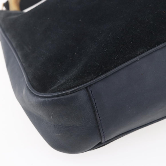 GUCCI Bamboo Hand Bag Suede 2way Navy Gold Auth 153438