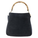 GUCCI Bamboo Hand Bag Suede 2way Navy Gold Auth 153438-2
