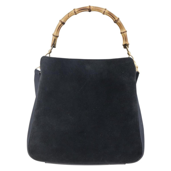 GUCCI Bamboo Hand Bag Suede 2way Navy Gold Auth 153438